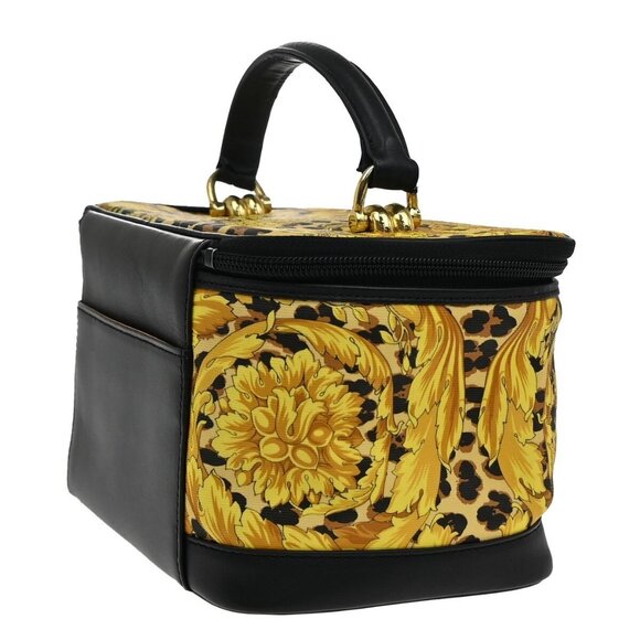 GIANNI VERSACE Logo Sun Vanity Hand Bag PVC Leather Black Gold - Picture 4 of 16